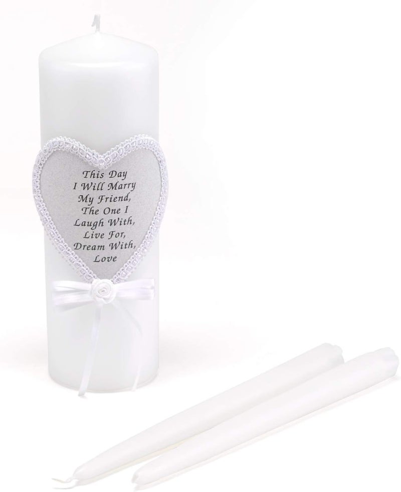 Hortense B. Hewitt Unity Candle Set with 9-Inch Pillar and 10-Inch Tapers - White Wedding Decor - Image 1