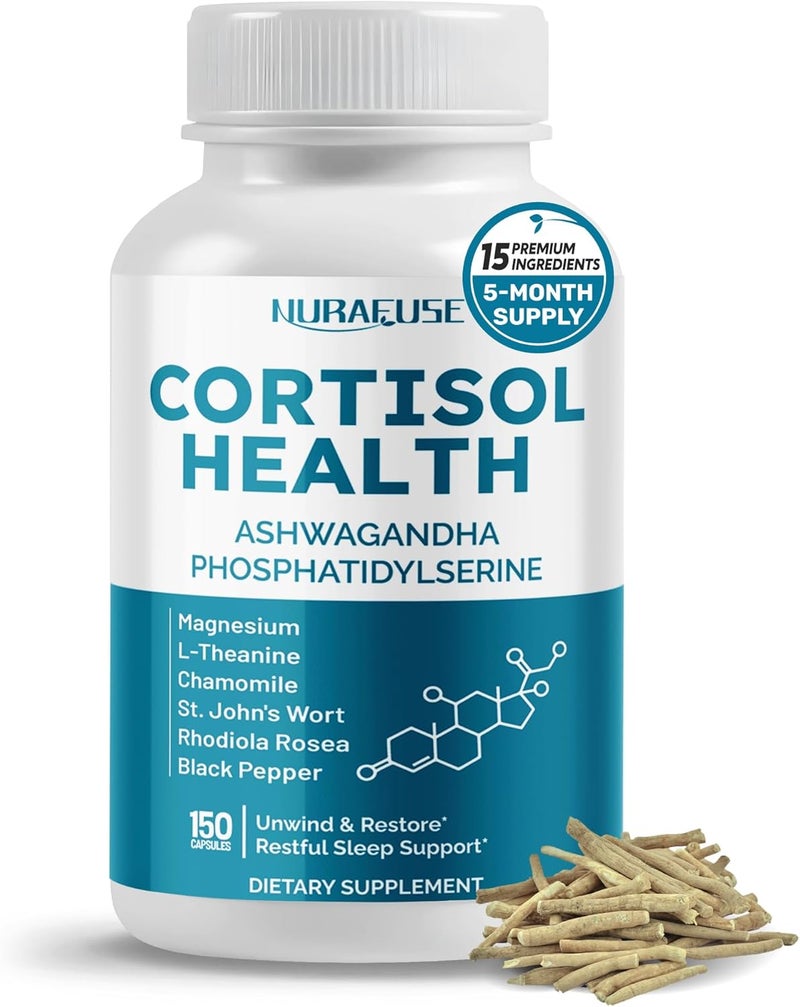 NURAFUSE CORTISOL Health Ashwagandha 15in1 Supplement with Magnesium Phosphatidylserine LTheanine Chamomile Rhodiola Rosea Licorice Holy Basil  Made in The USA - Image 1