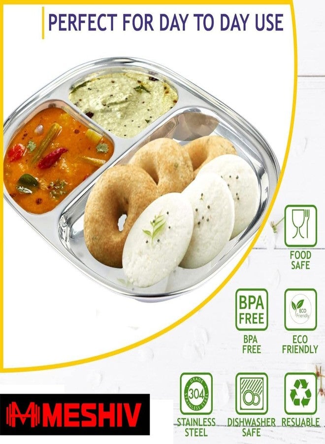 MESHIV Stainless Steel Plates with Compartments/Tiffin,Pav Bhaji, Partition, Breakfast Steel Plates for Lunch/Dinner/Kids Set of 2 (Small for Kids) - Image 4