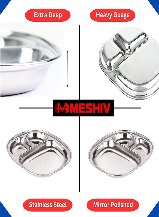 MESHIV Stainless Steel Plates with Compartments/Tiffin,Pav Bhaji, Partition, Breakfast Steel Plates for Lunch/Dinner/Kids Set of 2 (Small for Kids) - Image 5