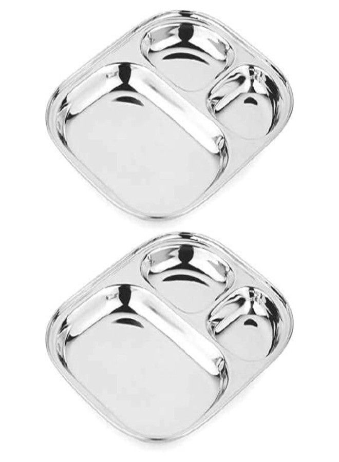 MESHIV Stainless Steel Plates with Compartments/Tiffin,Pav Bhaji, Partition, Breakfast Steel Plates for Lunch/Dinner/Kids Set of 2 (Small for Kids) - Image 1