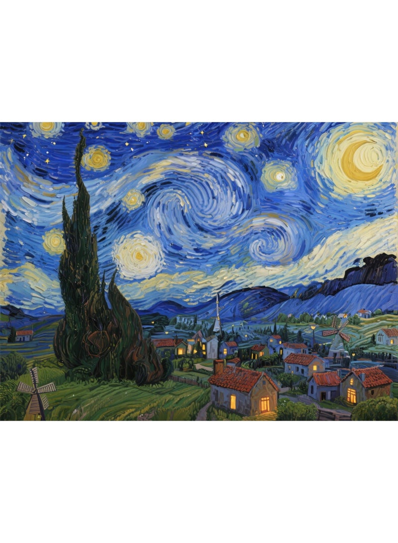 1000 pieces of Van Gogh style puzzle, star moon night theme puzzle, creative design patterns, rich and colorful artistic experience, puzzle leisure, suitable for adults and children - Image 1