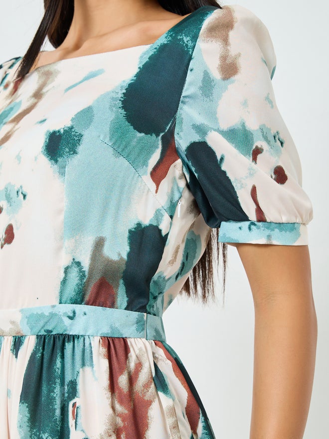 Styli Blue Tie Dye Print Tiered Maxi Dress - Image 4