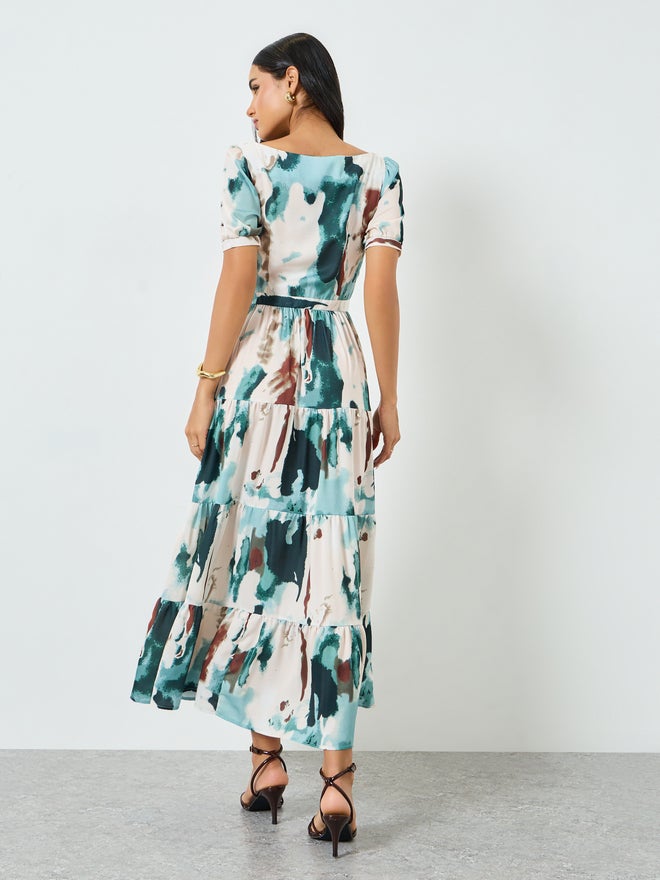 Styli Blue Tie Dye Print Tiered Maxi Dress - Image 5