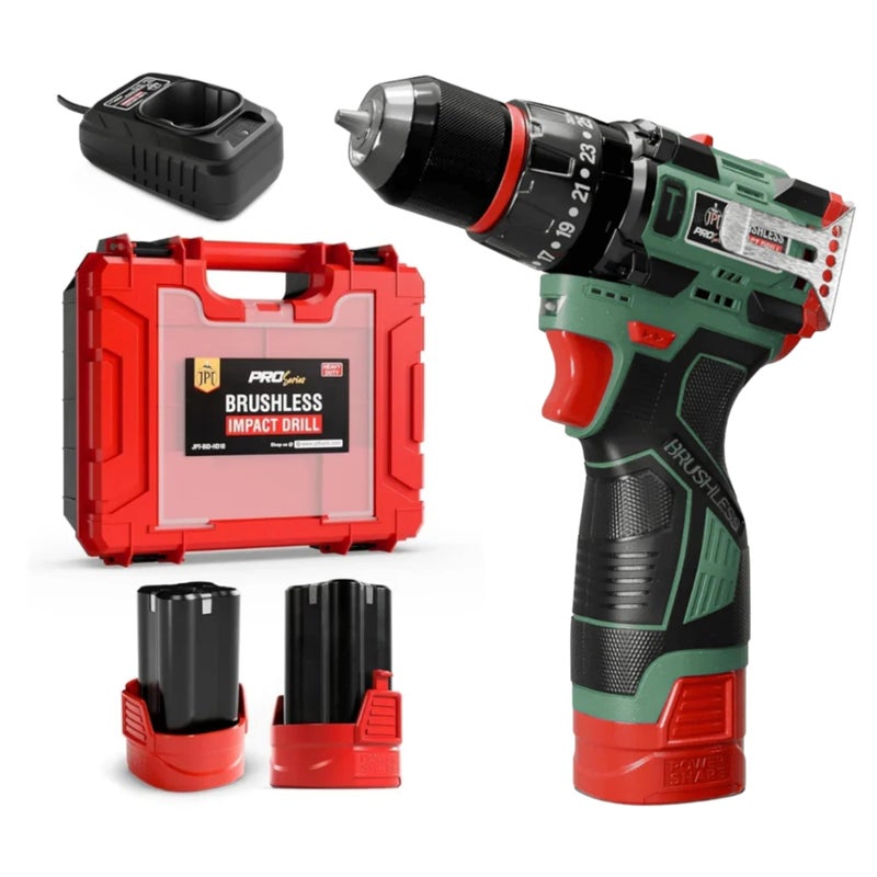 JPT New Pro Series Brushless 18-volt Cordless Impact Drill Machine with 70N.m Torque | 2150 RPM Speed | 25+3 Gears | 2 Speed Modes | 3/8" Metal Chuck | One Year Warranty, Green - Image 3