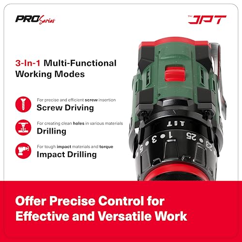 JPT New Pro Series Brushless 18-volt Cordless Impact Drill Machine with 70N.m Torque | 2150 RPM Speed | 25+3 Gears | 2 Speed Modes | 3/8" Metal Chuck | One Year Warranty, Green - Image 5