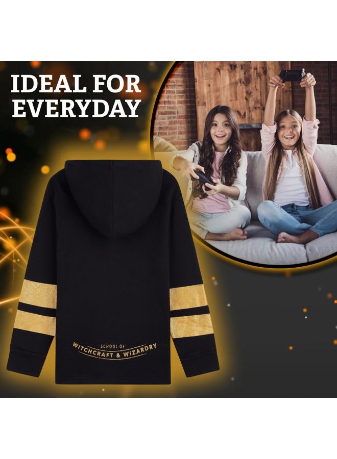 Harry Potter Hoodie Girls Teenagers Soft Hogwarts Black/Gold/Red Zip Up Hoodie Sweatshirt Girls Jumpers Age 5-14 Gifts for Girls (Black HP Hooded, 13-14 Years) - Image 3