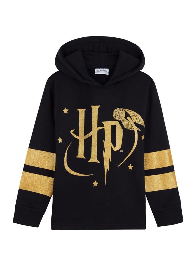 Harry Potter Hoodie Girls Teenagers Soft Hogwarts Black/Gold/Red Zip Up Hoodie Sweatshirt Girls Jumpers Age 5-14 Gifts for Girls (Black HP Hooded, 13-14 Years) - Image 1