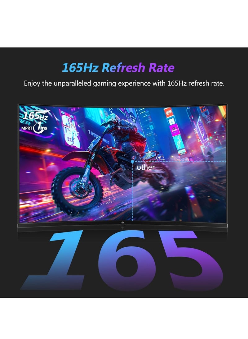 فلاشهوك شاشة ألعاب منحنية مقاس 23.8 بوصة بدقة 1080 بكسل وسرعة تصل إلى 165 هرتز و144 هرتز، ومنفذ DisplayPort HDMI ومكبرات صوت مدمجة، وشاشة تثبيت على الحائط متوافقة مع معايير VESA باللون الأسود - Image 3