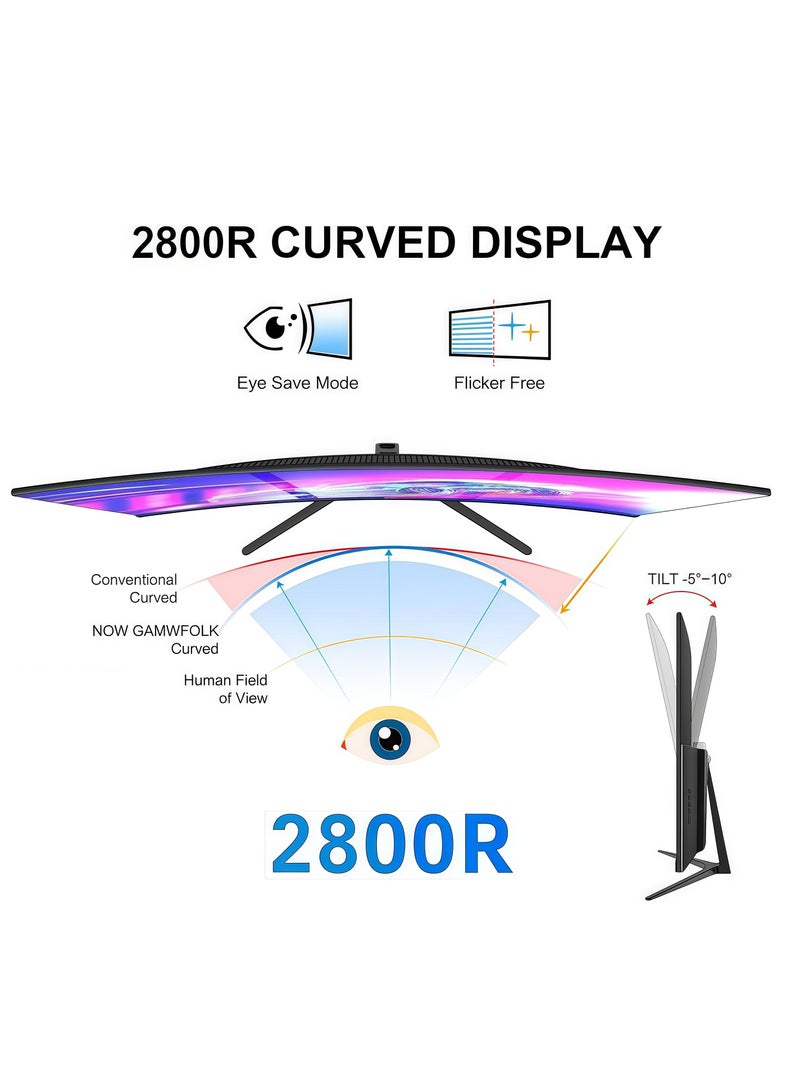 فلاشهوك شاشة ألعاب منحنية مقاس 23.8 بوصة بدقة 1080 بكسل وسرعة تصل إلى 165 هرتز و144 هرتز، ومنفذ DisplayPort HDMI ومكبرات صوت مدمجة، وشاشة تثبيت على الحائط متوافقة مع معايير VESA باللون الأسود - Image 5