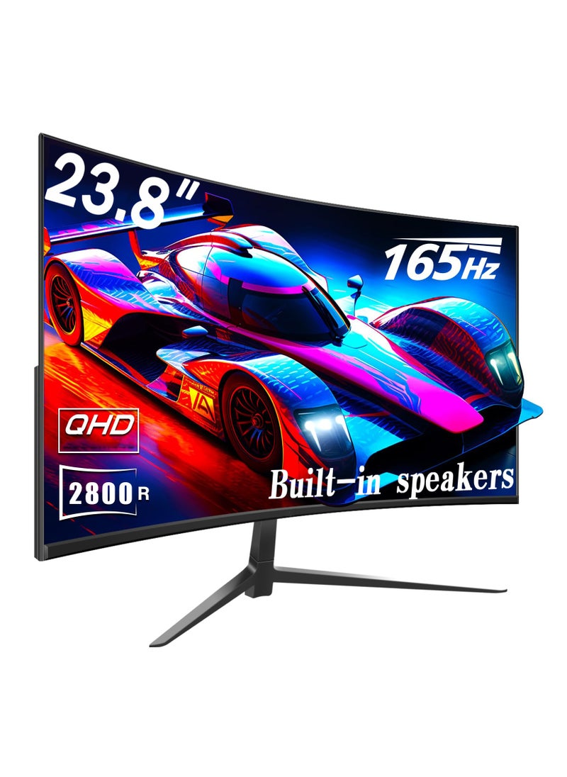 FlashHawk Curved 23.8-inch Gaming Monitor 1080p up to 165Hz 144Hz ,DisplayPort HDMI and Build-in Speakers, VESA Wall Mount Monitor Black  - Image 1