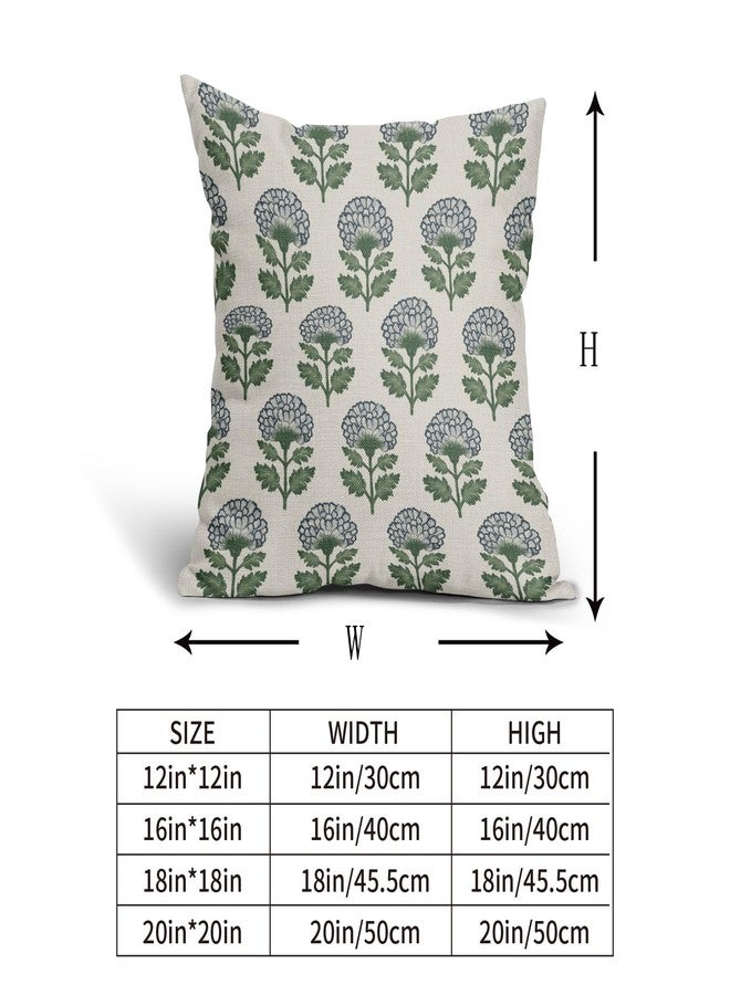 Aytipun Blue Green Floral Block Print Pillow Covers 18x18 Set of 2 Flower Pattern Cream Spring Summer Decorative Throw Pillowcases Outdoor Rustic Farmhouse Cushion Cases Decor for Home Couch Sofa Bed - Image 5