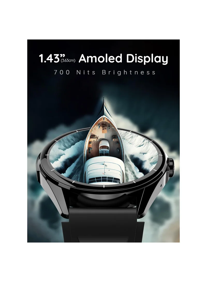 Pebble Cosmos Valor 1.43" Smartwatch for Men and Women, AMOLED Display, 700 Nits Brightness, Always On, Bluetooth Calling, Health Suite, AI Voice Assistant, Step Pedometer, Alarm & Notification, Rotating Crown