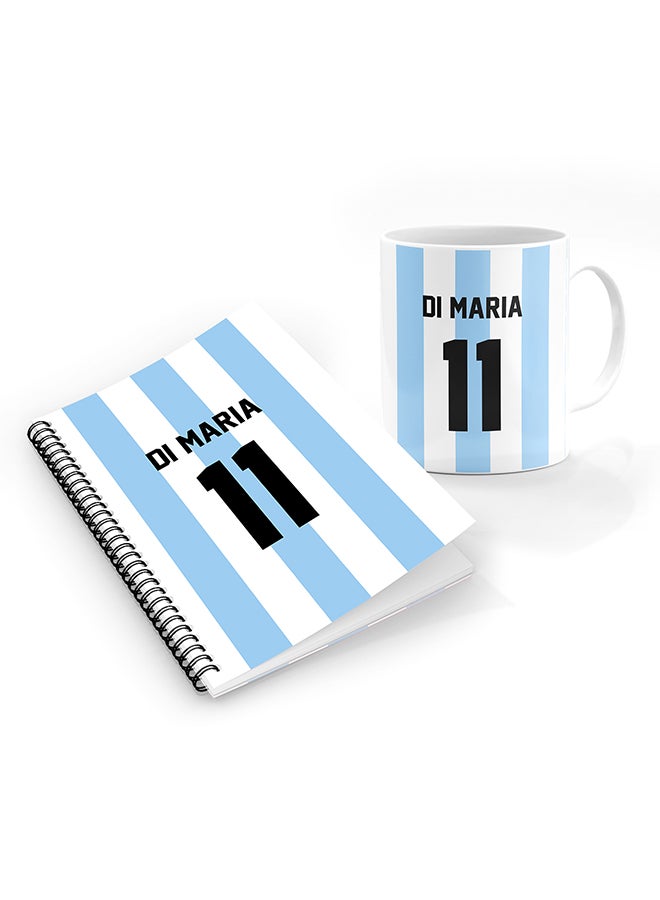 Stylizedd Designer Printed Coffee Mug + A5 Spiral Notebook Memo Notepad Journal Personalised Combo Gift Set Football Team - Argentina,Di Maria