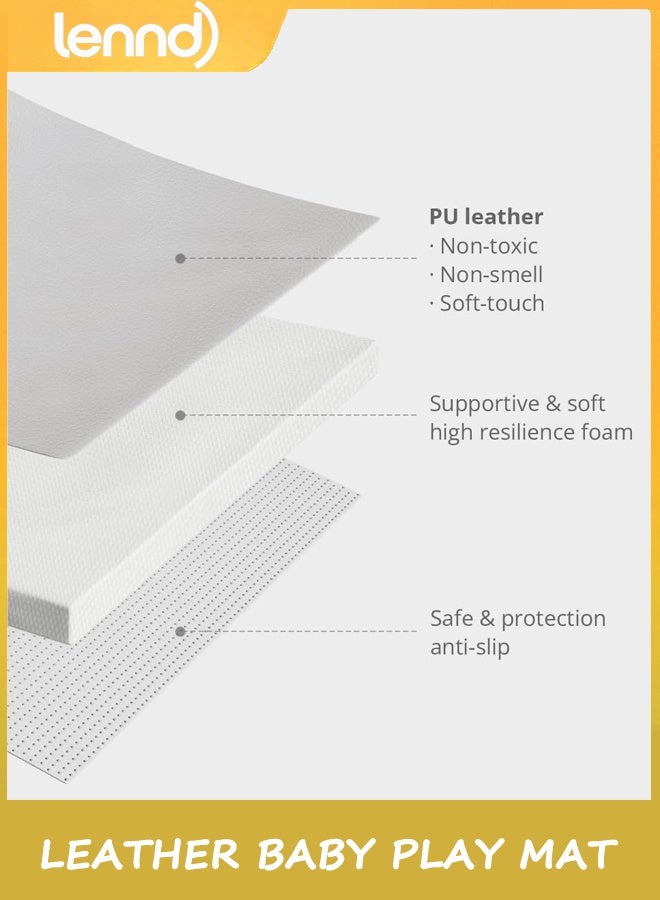 LENND Leather Baby Play Mat, 1.27M*1.27M Thicken Foam Cushioned & Waterproof Playpen Mat for Infants and Toddlers, Stylish and Just Wipe-Clean Playmat for Baby Play on Floor, Gray - Image 5