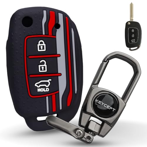 KEYCEPT Tristar Key Cover for Hyundai Aura | Venue | Creta | Exter | i20 Active| Grand i10 Nios | Xcent 3B Flip Key. (Type 2, Black) - Image 1