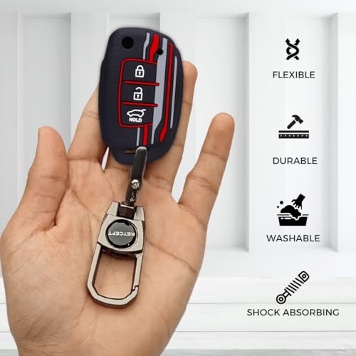 KEYCEPT Tristar Key Cover for Hyundai Aura | Venue | Creta | Exter | i20 Active| Grand i10 Nios | Xcent 3B Flip Key. (Type 2, Black) - Image 5