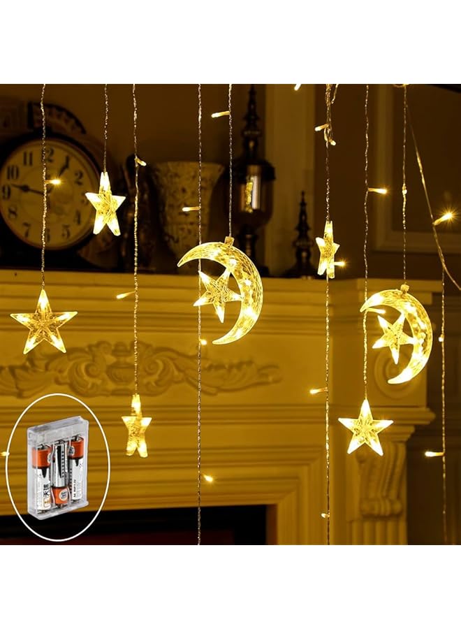 erorex Ramadan Decoration Crescent Moon And Stars Light Multi Shaped Soft Yellow Color - Image 1