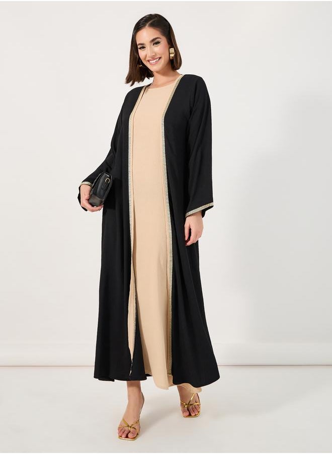 Styli Embroidery Edge Crepe Abaya with Under Dress Set  - Image 1