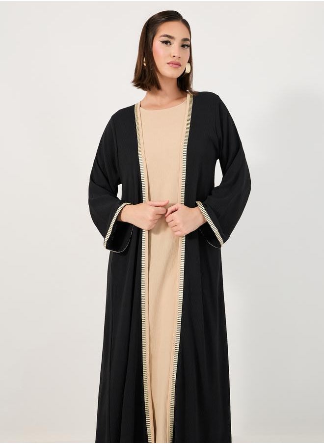 Styli Embroidery Edge Crepe Abaya with Under Dress Set  - Image 2