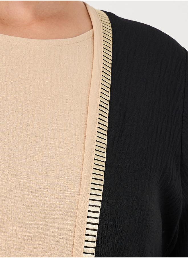 Styli Embroidery Edge Crepe Abaya with Under Dress Set  - Image 3