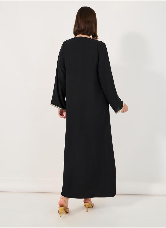Styli Embroidery Edge Crepe Abaya with Under Dress Set  - Image 5