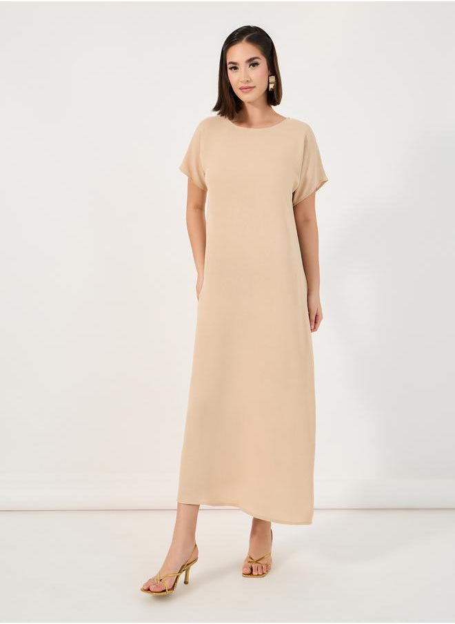 Styli Embroidery Edge Crepe Abaya with Under Dress Set  - Image 4