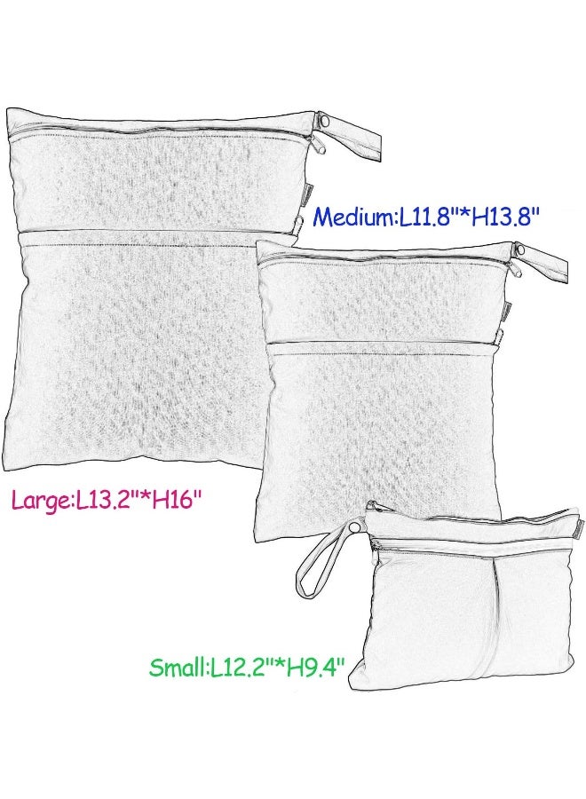 Damero حقيبة داميرو 3 قطع للرطوبة والجفاف للحفاضات القماشية، ملابس السباحة، الملابس، مثالية للسفر، التمارين، دور الرعاية، واسعة ومقاومة للماء - Image 4