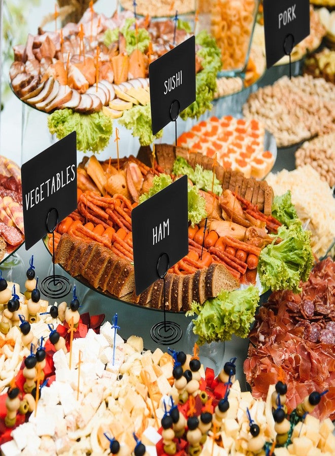 TecUnite 12 Pcs Mini Chalkboard Signs, 4"x3" Small Chalkboard Label with Metal Stand 2 Water Based Chalk for Food Buffet Tabletop Blackboard Sign for Party Bakery(Black,3.4 x 1.6 in) - Image 3