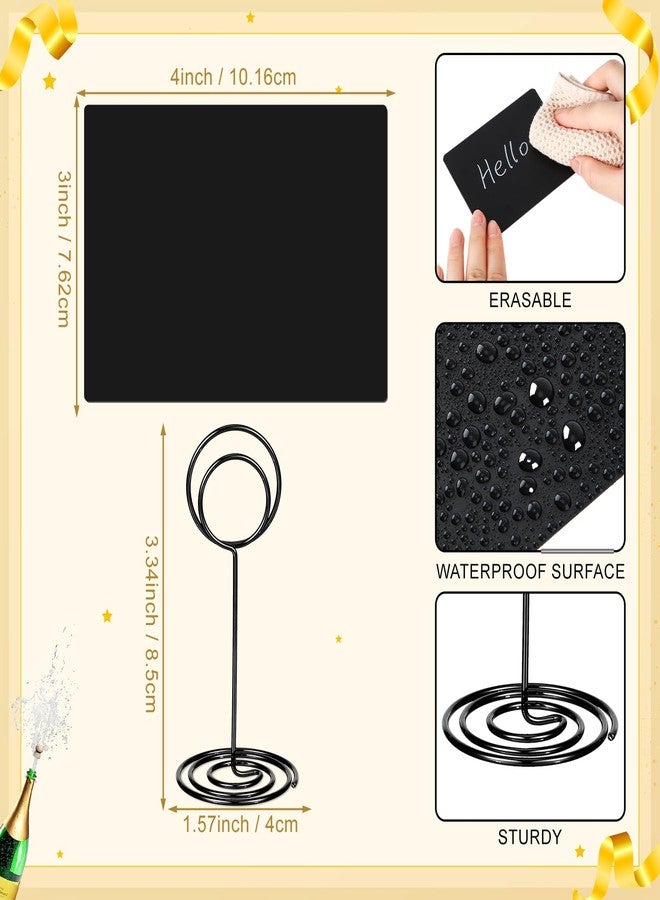 TecUnite 12 Pcs Mini Chalkboard Signs, 4"x3" Small Chalkboard Label with Metal Stand 2 Water Based Chalk for Food Buffet Tabletop Blackboard Sign for Party Bakery(Black,3.4 x 1.6 in) - Image 2