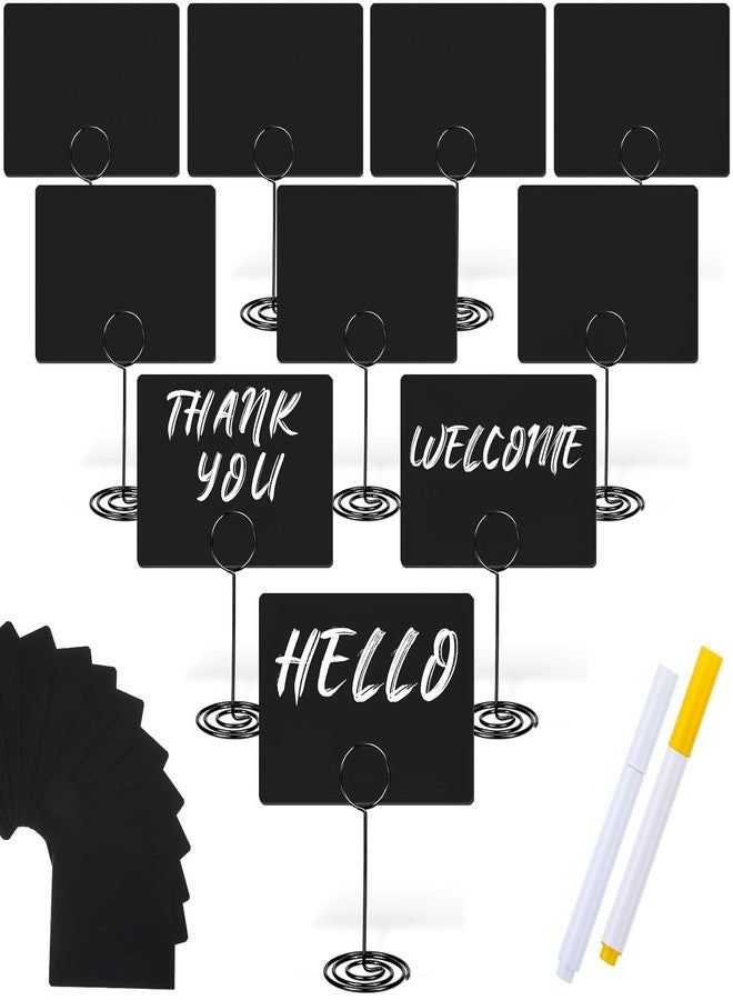 TecUnite 12 Pcs Mini Chalkboard Signs, 4"x3" Small Chalkboard Label with Metal Stand 2 Water Based Chalk for Food Buffet Tabletop Blackboard Sign for Party Bakery(Black,3.4 x 1.6 in) - Image 1