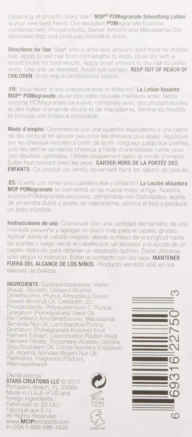 MOP Pomegranate Smoothing Lotion For Medium to Coarse Hair 425 Fl Oz Heat Protectant Reduces Frizz for Added Shine - Image 3