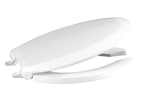 Centoco Elongated Toilet Seat Open Front with Cover Heavy Duty Commercial Stainless Steel Self Sustaining Hinge Plastic Made in the USA 820STSS001 White