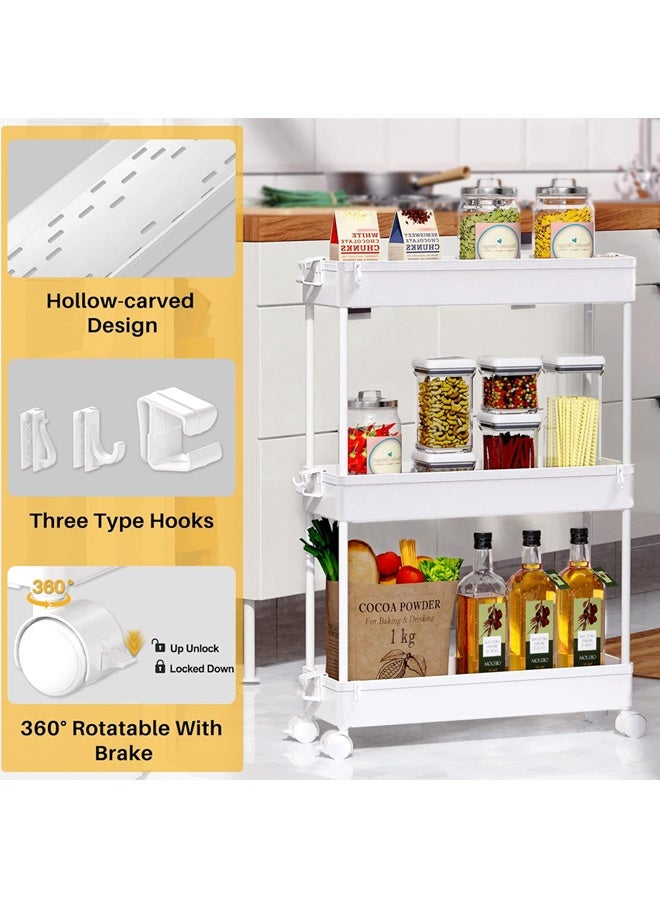 Slim Storage Cart 3 Tier, منظّم الحمام أداة التدحرجة, وحدة الرفوف المتحركة تنزلق للخارج للمكتب, المطبخ, غرفة الغسيل والأماكن الضيقة, الأبيض - Image 4
