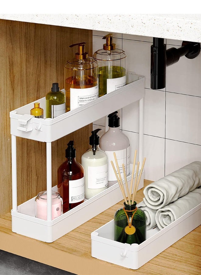 Slim Storage Cart 3 Tier, منظّم الحمام أداة التدحرجة, وحدة الرفوف المتحركة تنزلق للخارج للمكتب, المطبخ, غرفة الغسيل والأماكن الضيقة, الأبيض - Image 2