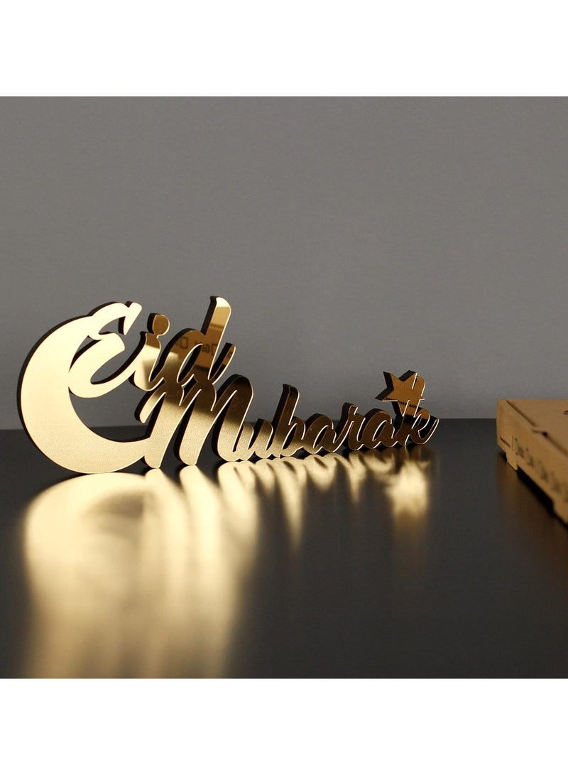 Eworld Wooden Acrylic Islamic Tabletop Decor, Elegant Eid Mubarak Decorations Crafted from Thick Eco-Friendly MDF with a Shiny Acrylic Layer for a Stunning Mirror Effect in Gold - Image 4