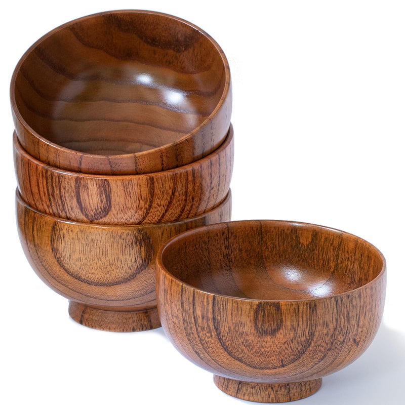 Cospring Handmade Wood Bowl Mug for Rice Soup Dip Coffee Tea Decoration 4PCS Jujube Bowls M 45 Dia x 26 High
