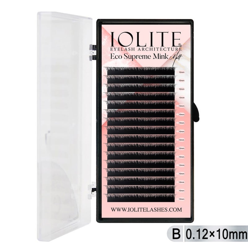 Iolite Eco Supreme Mink Matt Lash Extension Tray B - Curl - 0.12T (6mm–15mm) – Matt Finish, Premium Eco-Friendly Eyelashes for Lash Artists ISMMB12T - 10MM