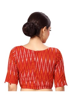 Studio Shringaar Studio Shringaar Women's Readymade Red Ikkat Pure Cotton Saree Blouse with Elbow Length Sleeves (Red, 40)  - Image 2