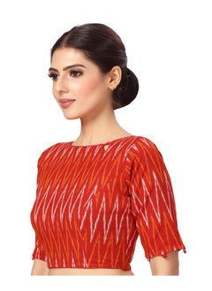 Studio Shringaar Studio Shringaar Women's Readymade Red Ikkat Pure Cotton Saree Blouse with Elbow Length Sleeves (Red, 40)  - Image 4