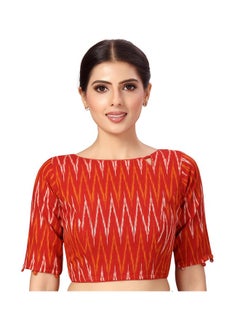 Studio Shringaar Studio Shringaar Women's Readymade Red Ikkat Pure Cotton Saree Blouse with Elbow Length Sleeves (Red, 40)  - Image 1