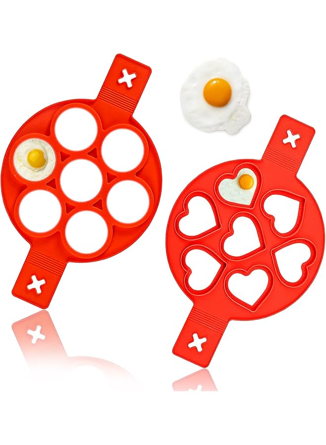 KASTWAVE Pancake Mold Maker, Silicone Non Stick Egg Ring, Baking Round And Heart Shape Omelette Mold 2 Pack - Image 1