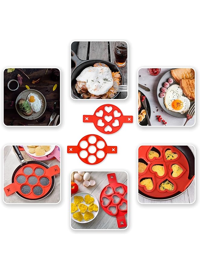 KASTWAVE Pancake Mold Maker, Silicone Non Stick Egg Ring, Baking Round And Heart Shape Omelette Mold 2 Pack - Image 5