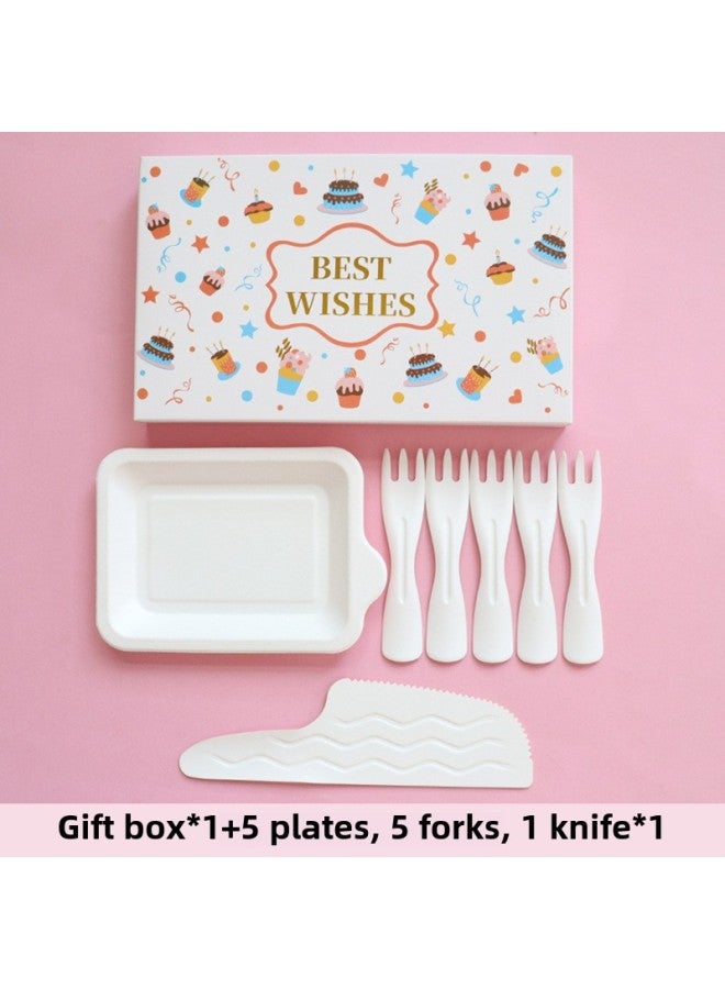 Birthday Dinner Plate Cake Tableware Food Grade Plastic Dinner Plate Disposable Paper Plate Candle Wet Wipes Four-in-one-Color:Basic Paper Pulp Plate For Five People - Image 1