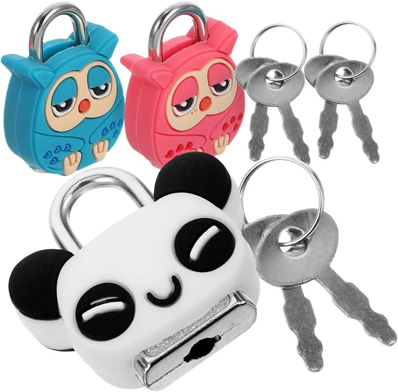 3 قطع أقفال حيوانات لطيفة صغيرة مع مفاتيح، أمن معدني متين لمذكرات صندوق المجوهرات حقيبة الجيم - Image 1