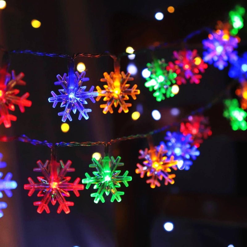 CESOF Christmas Lights Multicolor 20 FT 40 LED Multi Colored Snowflake String Lights Battery Operated Colorful Fairy Light for Bedroom Party Home Xmas Decor Christmas Tree Decorations - Image 1