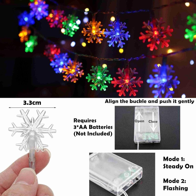 CESOF Christmas Lights Multicolor 20 FT 40 LED Multi Colored Snowflake String Lights Battery Operated Colorful Fairy Light for Bedroom Party Home Xmas Decor Christmas Tree Decorations - Image 4