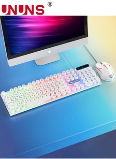 UNUNS Wired Keyboard, Retro Typewriter Keyboard With 104 Round Keys, Compact Keyboard Full Size,USB Wired Mechanical Gaming Keyboard For Mac PC Laptop Desktop Windows,White  - Image 1