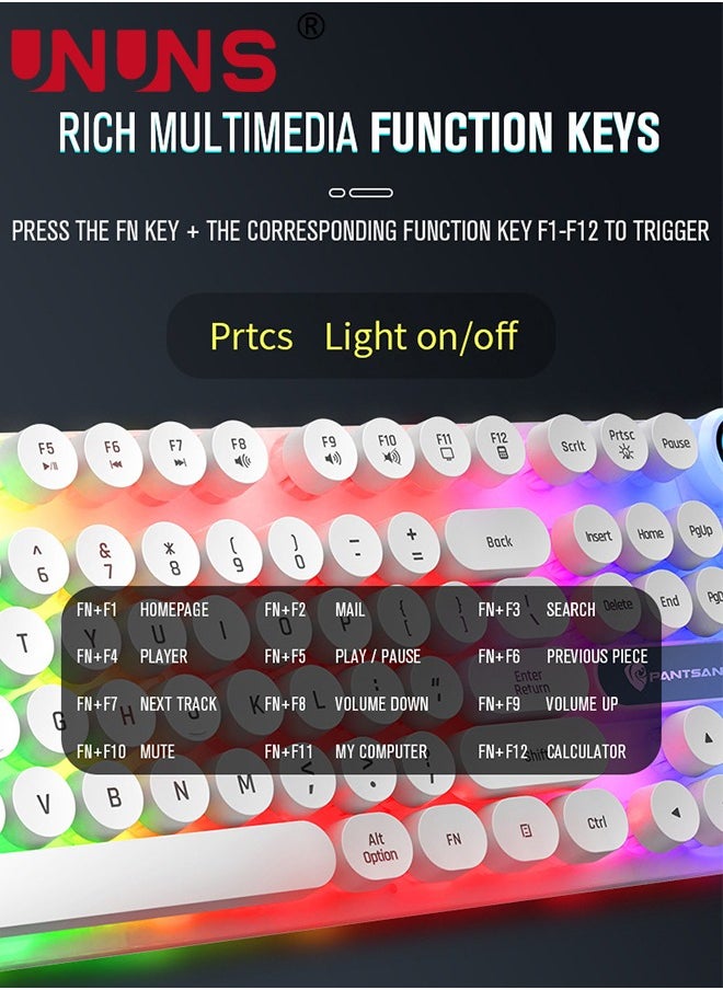 UNUNS - Wired Keyboard, Retro Typewriter Keyboard With 104 Round Keys, Compact Keyboard Full Size,USB Wired Mechanical Gaming Keyboard For Mac PC Laptop Desktop Windows,White - Image 1