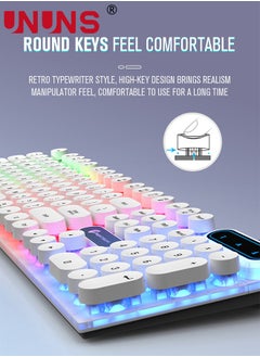 UNUNS Wired Keyboard, Retro Typewriter Keyboard With 104 Round Keys, Compact Keyboard Full Size,USB Wired Mechanical Gaming Keyboard For Mac PC Laptop Desktop Windows,White  - Image 4